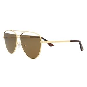 🆕 McQ Alexander McQueen Gold & Brown Core Aviator Sunglasses UV 61mm Lens